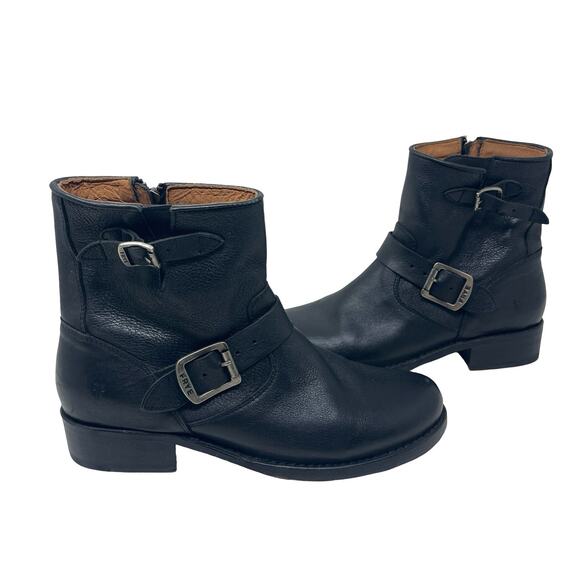 Frye Vicky Black Leather harness Boots Sz 9 - Picture 1 of 6